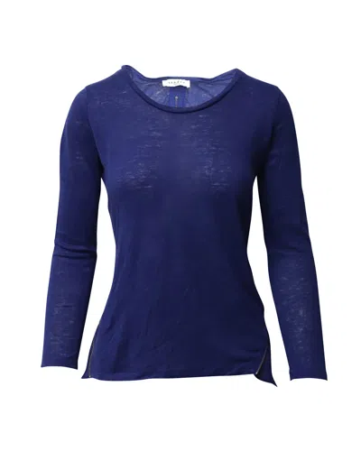 Sandro Zip Back Long Sleeve Top In Blue Linen