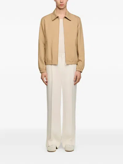 Sandro Mens Sand Collared Zip-up Cotton-blend Jacket In Neutral
