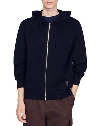 SANDRO ZIP FRONT LOGO PATCH HOODIE