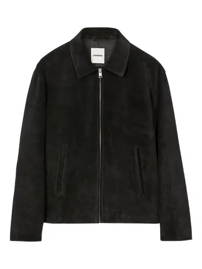 Sandro Zip-front Suede Jacket In Black