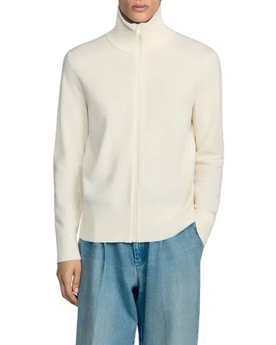 Sandro Zip Front Wool Cardigan In White