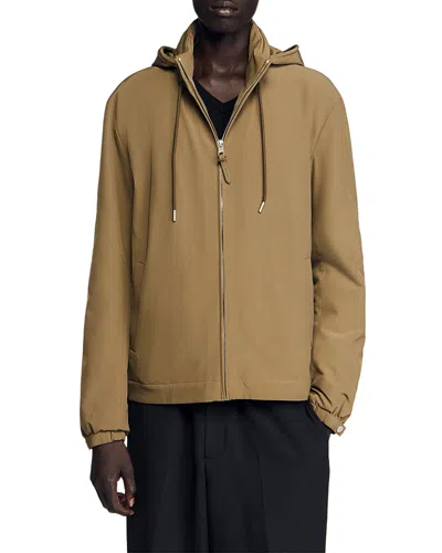 Sandro Zip Hooded Jacket In Brown