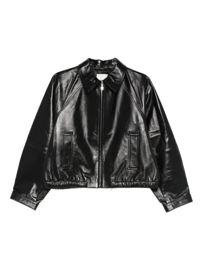 Sandro Zip Leather Jacket In Black