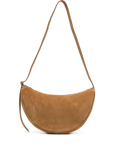 Sandro Zip Leather Messenger Bag In Brown