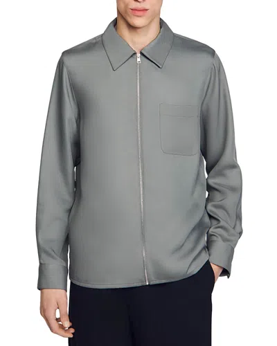 Sandro Zip Shirt Jacket In Grey