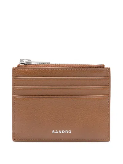 Sandro 拉链皮质卡夹 In Brown