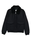 Sandro Mens Shearling-collar Wool-blend Aviator Jacket Navy Blue In Multi