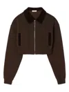 Sandro Womens Brown Contrast-collar Zip-up Cropped Cotton-blend Sweatshirt In Brown
