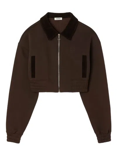 Sandro Zip-up Embroidered Sweatshirt In Brown