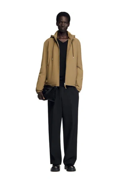 Sandro Zip-up Hooded Jacket In Brown