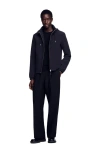 Sandro Zip-up Hooded Jacket In Navy Blue