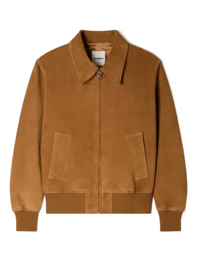 Sandro Zip-up Jacket In Brown