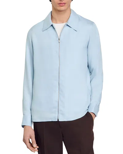 Sandro Zip Up Jacket In Chambray