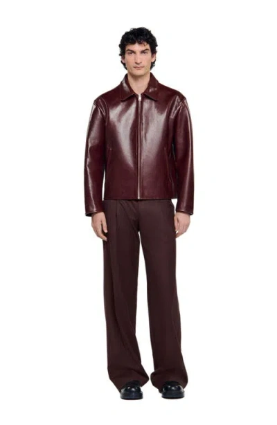 SANDRO SANDRO CLASSIC ZIP-UP LEATHER JACKET