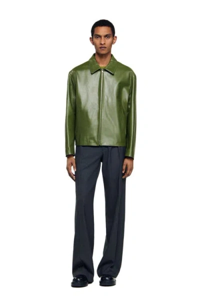 SANDRO SANDRO ZIP-UP WING COLLAR LEATHER JACKET