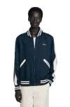 Sandro Logo-embroidered Bomber Jacket In Blue