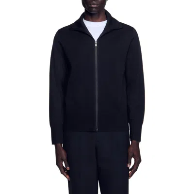 Sandro Zip-up Wool Cardigan In Black