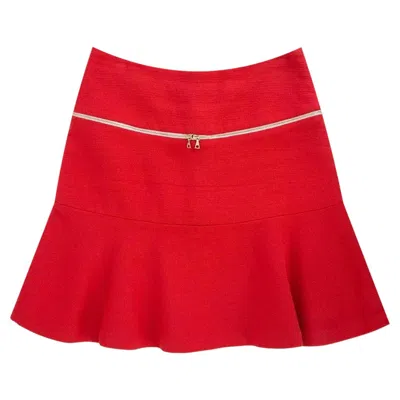 Pre-owned Sandro Zip-embellished Flared Cotton Mini Skirt In Red