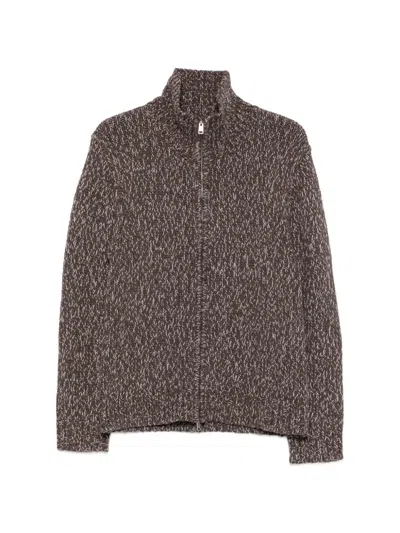 Sandro Zip-fastening Knitted Cardigan In Brown