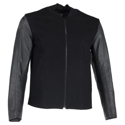 Sandro Zipped Jacket In Black Wool And Leather