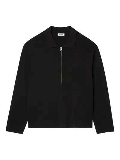 Sandro Zipped Knitted Cardigan In Black