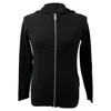 Sandro Zipped Knitted Hoodie In Black Wool In Black