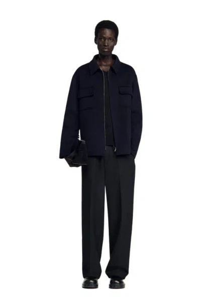 Sandro Zipped Overshirt In Black