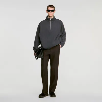 Sandro Zipped Standing Collar Sweatshirt In Gray