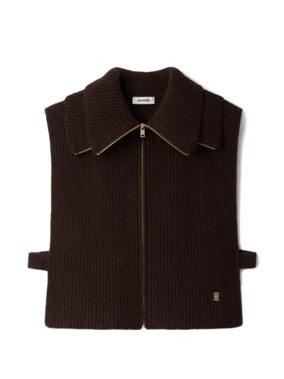 Sandro Wool Zipped Trucker Collar In Brown