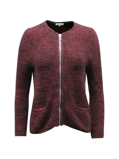 Pre-owned Sandro Zippered Crew-neck Cardigan In Red