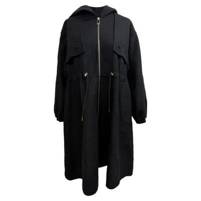 Sandro Zip-up Hooded Coat In Black Wool