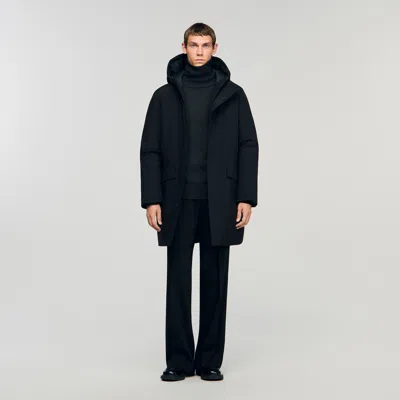 Sandro Zip-up Hooded Parka In Black