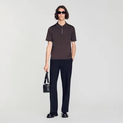 Sandro Zip-up Knit Polo Shirt In Brown