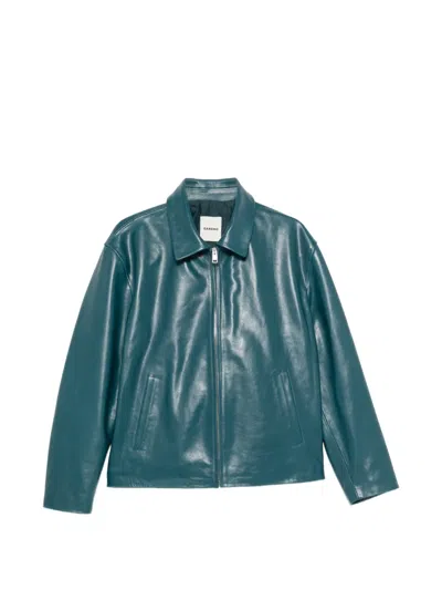 Sandro Zip-up Leather Jacket In Green