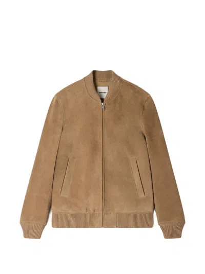 Sandro Zip-up Leather Jacket In Brown