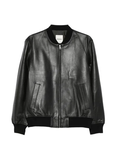 Sandro Zip-up Leather Jacket In Schwarz