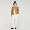 Sandro Zip-up Split Leather Jacket In Brown