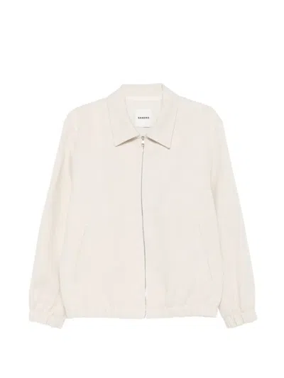 Sandro Zip-up Wing-collar Jacket In Neutral