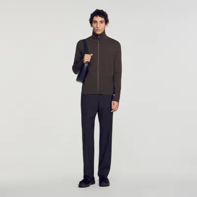 Sandro Zip-up Wool Cardigan In Brown