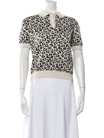 Pre-owned Sandy Liang Animal Print Crew Neck Sweater In White