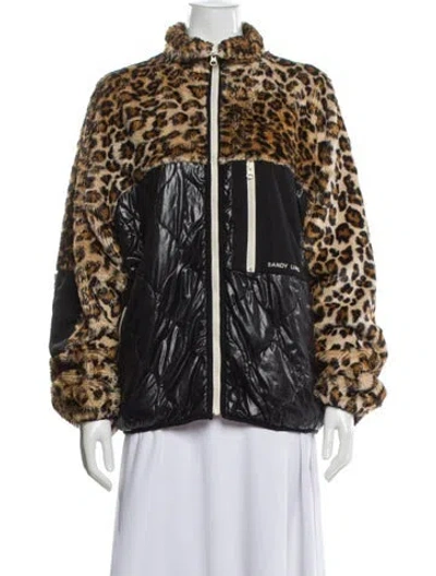 Pre-owned Sandy Liang Animal Print Faux Fur Jacket In Black
