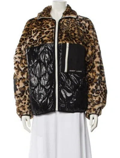 Pre-owned Sandy Liang Animal Print Faux Fur Jacket In Black