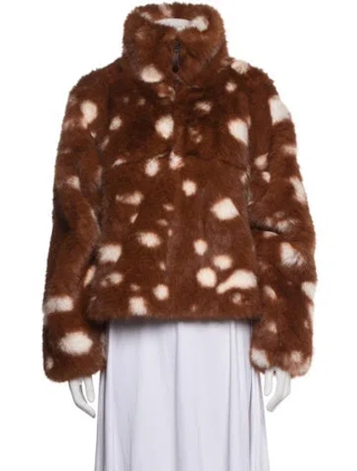 Pre-owned Sandy Liang Animal Print Faux Fur Jacket In Brown/orange