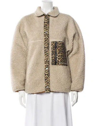 Pre-owned Sandy Liang Animal Print Faux Fur Jacket In Neutral