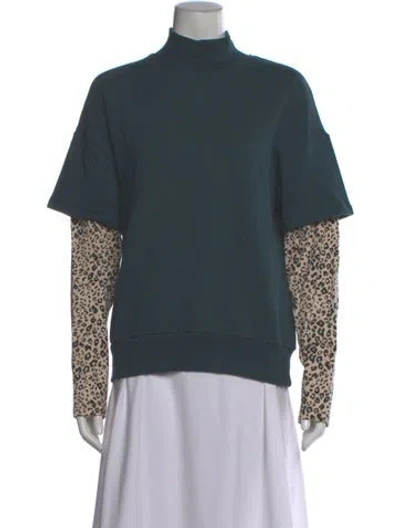 Pre-owned Sandy Liang Animal Print Mock Neck Sweatshirt In Green