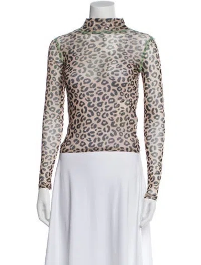 Pre-owned Sandy Liang Animal Print Mock Neck Top In Brown