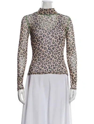 Pre-owned Sandy Liang Animal Print Mock Neck Top In Multi