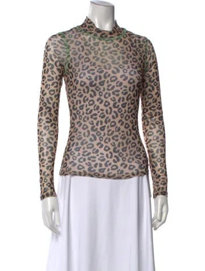 Pre-owned Sandy Liang Animal Print Mock Neck Top In Neutral
