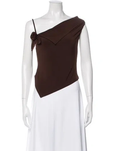 Pre-owned Sandy Liang Asymmetrical Sleeveless Top In Brown