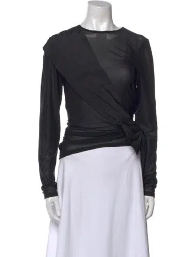 Pre-owned Sandy Liang Bateau Neckline Long Sleeve Crop Top In Black